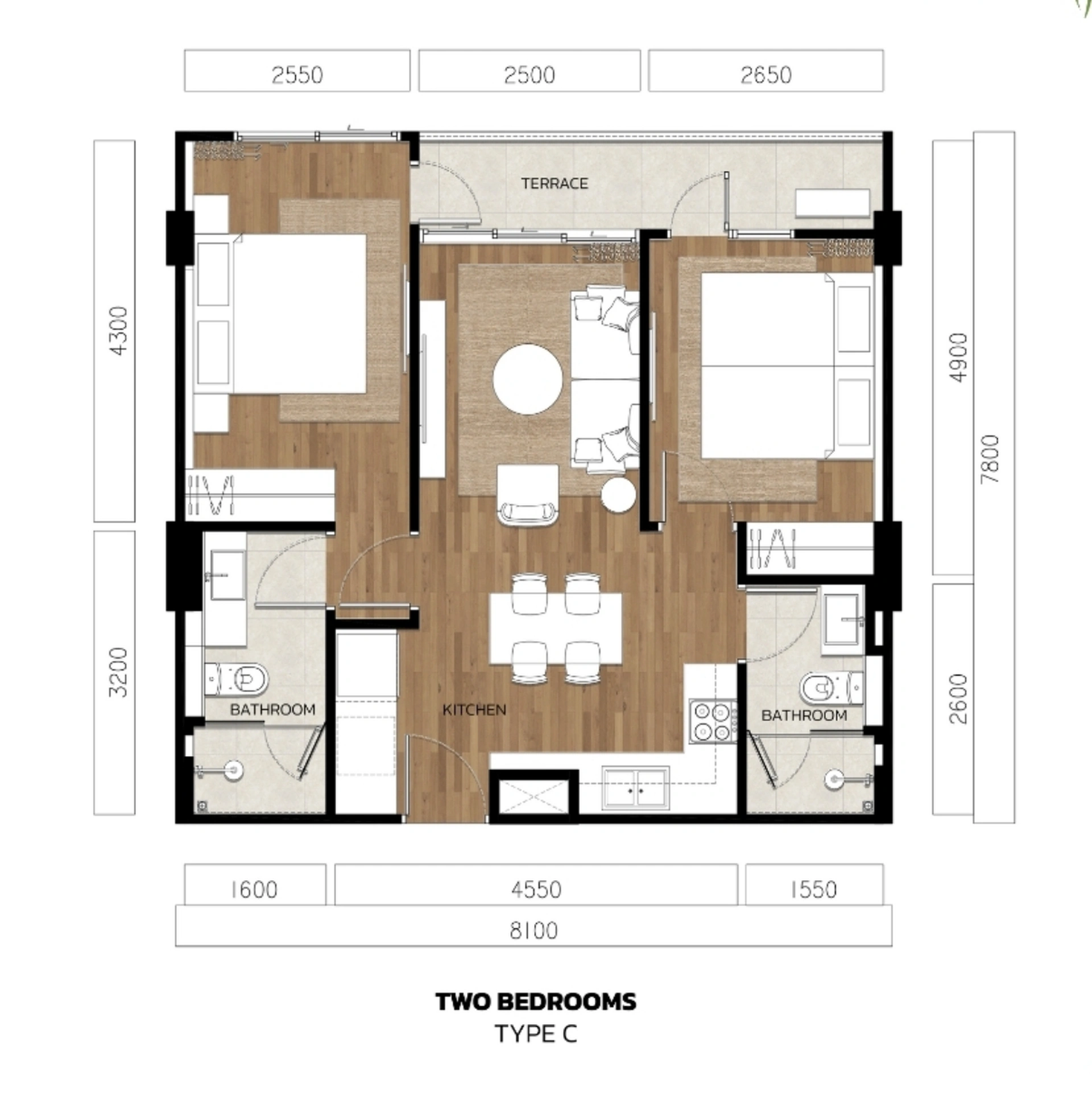 2 bedroom, 61,0 м²