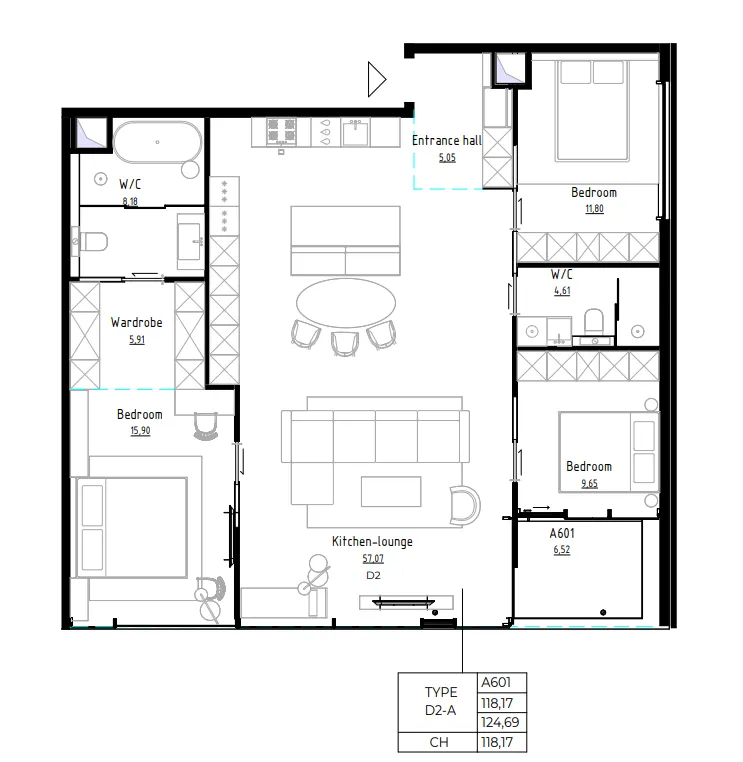 3 bedroom, 125,0 м²