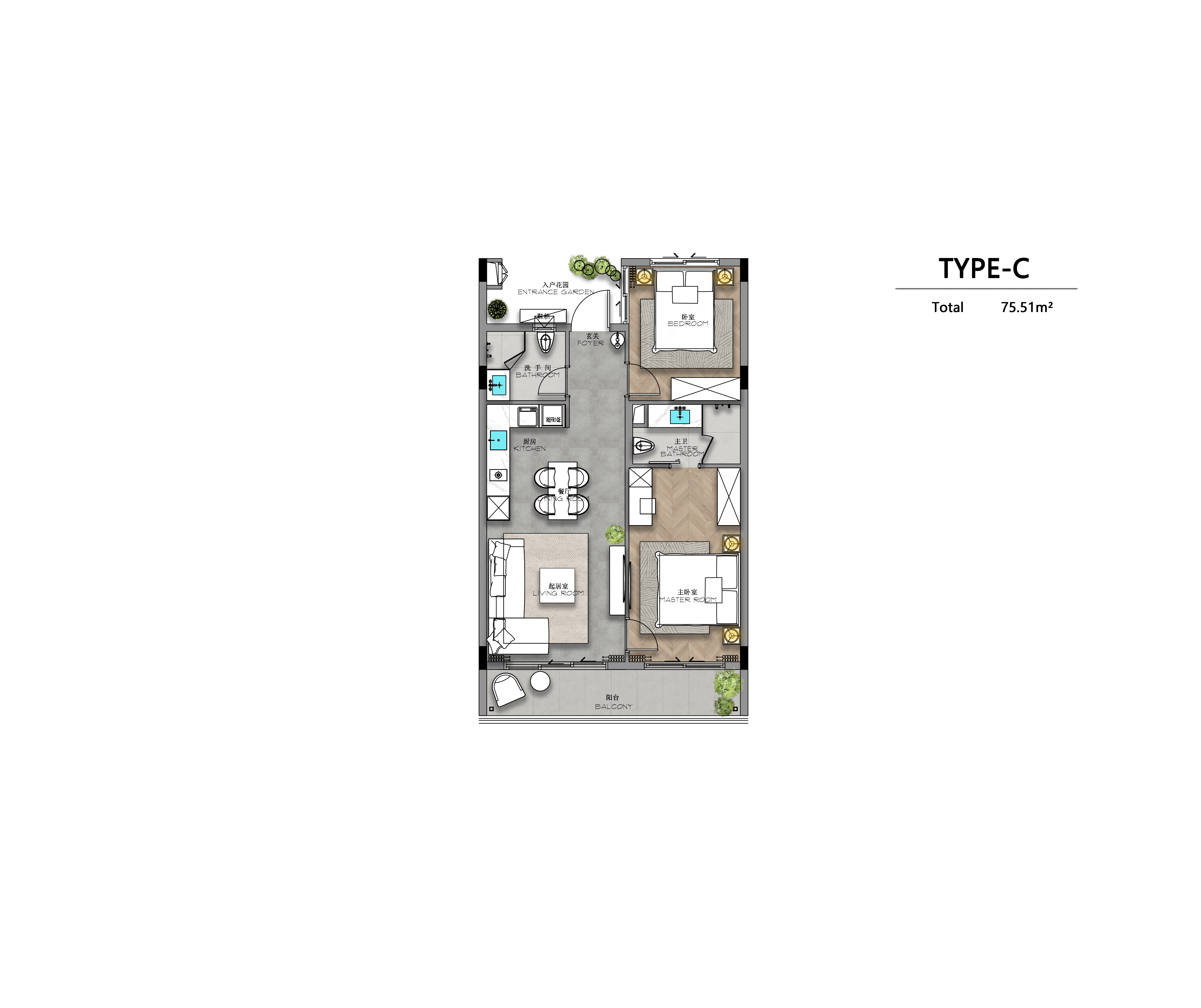 2 bedroom, 58,0 м²