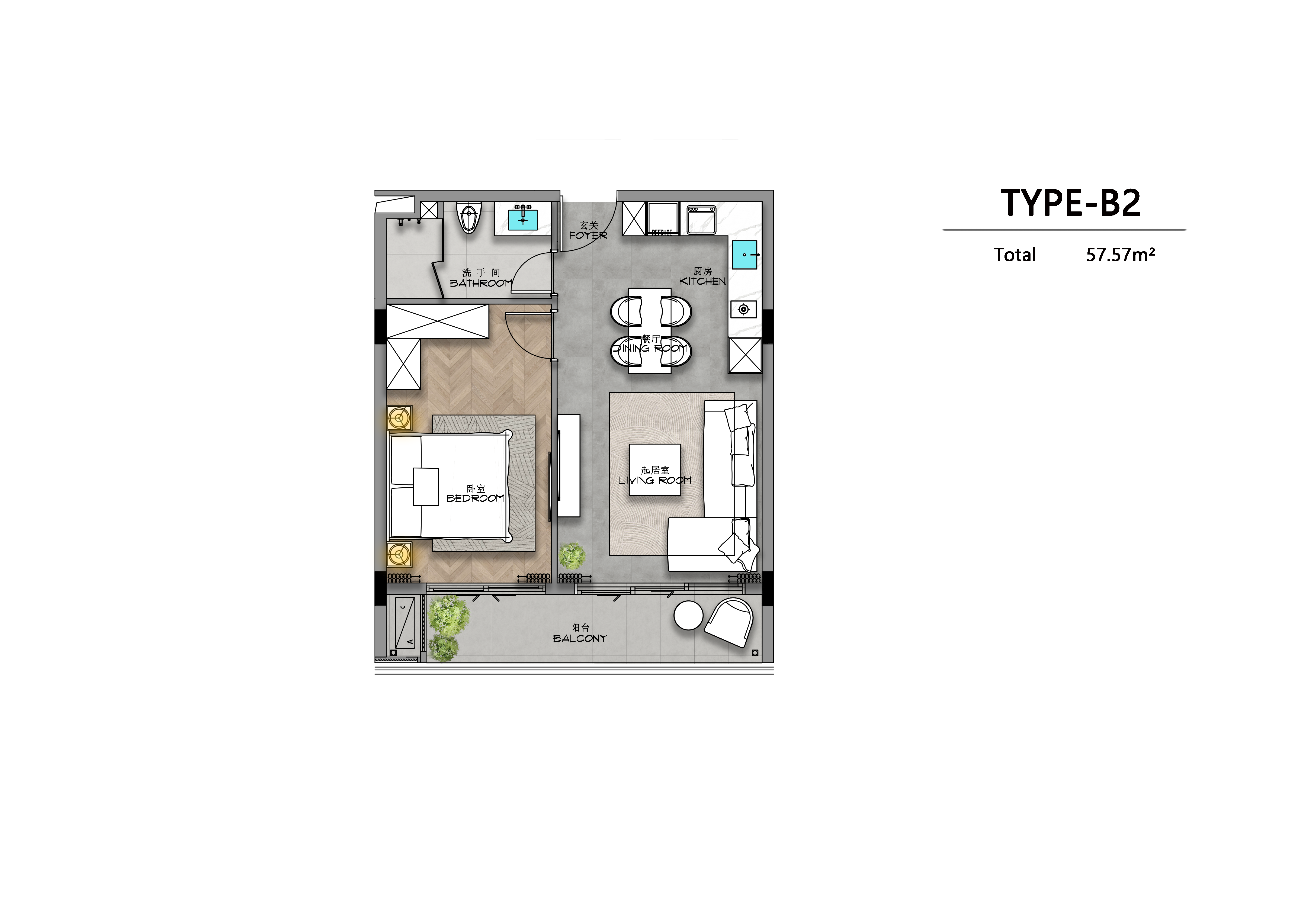 1 bedroom, 58,0 м²