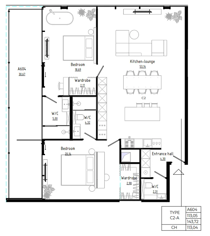 2 bedroom, 86,0 м²