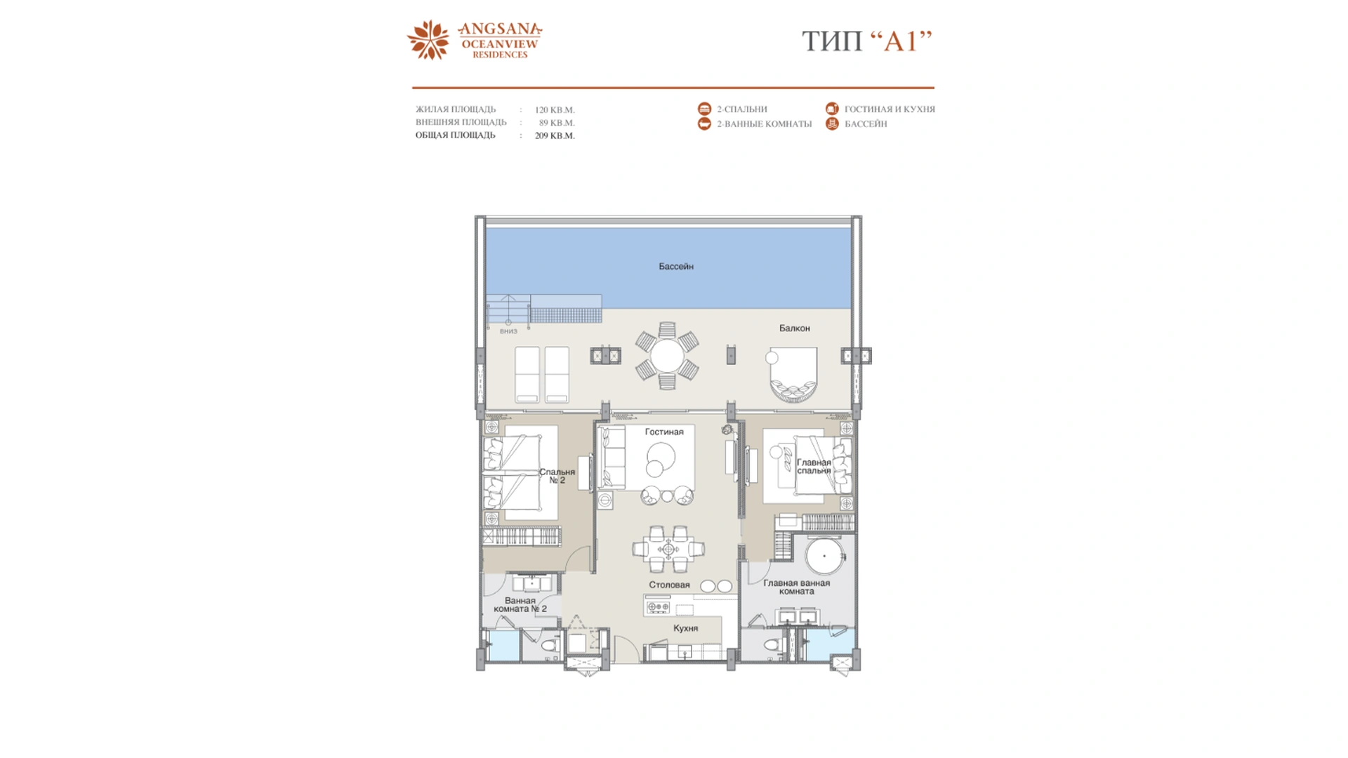 2 bedroom, 304,0 м²