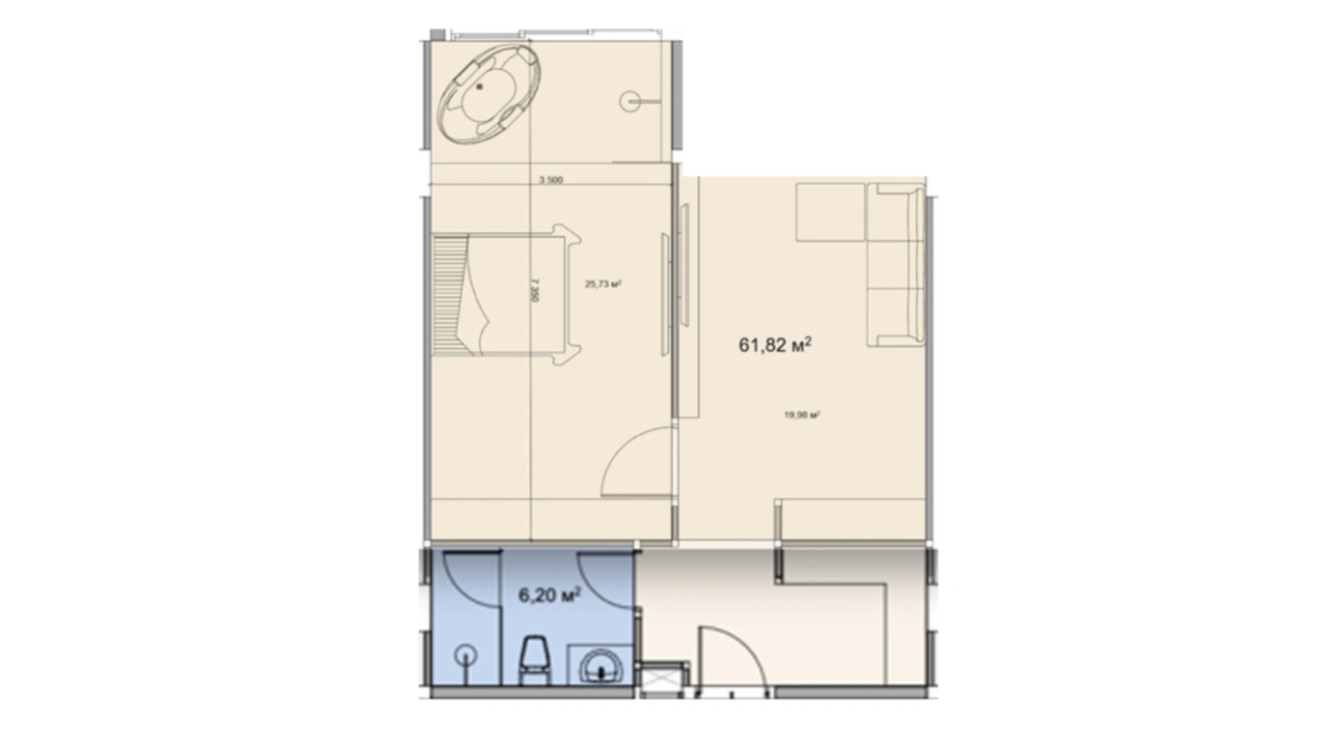 1 bedroom, 70,0 м²