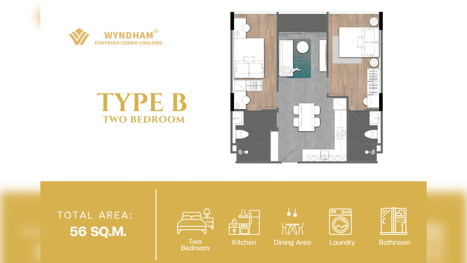 2 bedroom, 56,0 м²