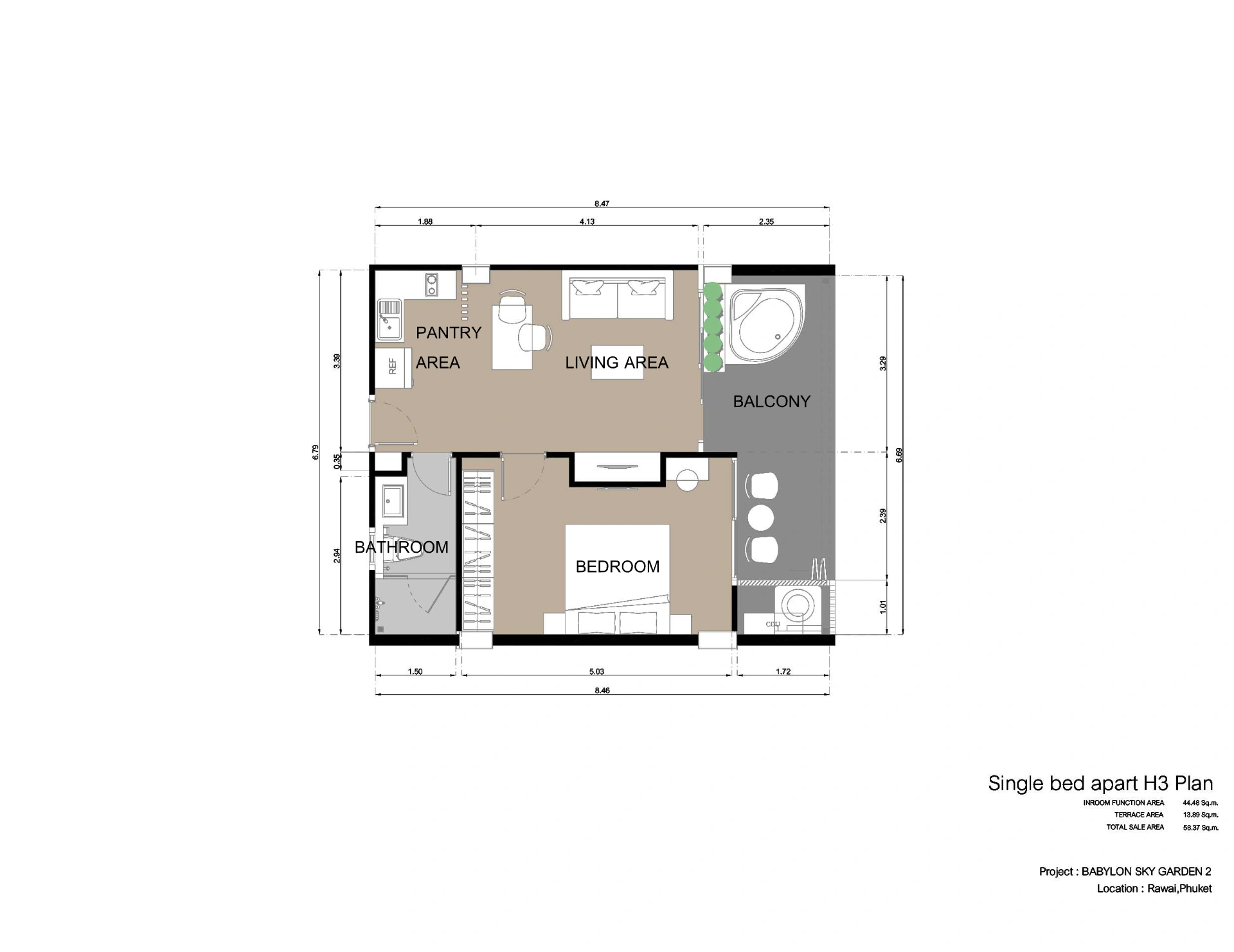 1 bedroom, 59,0 м²
