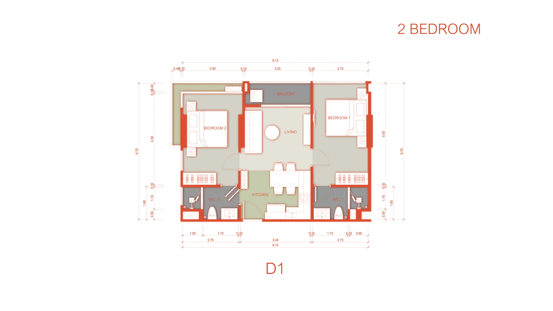 2 bedroom, 60,0 м²