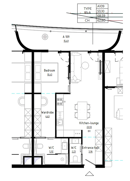 1 bedroom, 49,0 м²